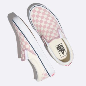 Vans Bayan Kaykay Ayakkabısı Checkerboard Slip-On Pembe/Beyaz | 17265-381